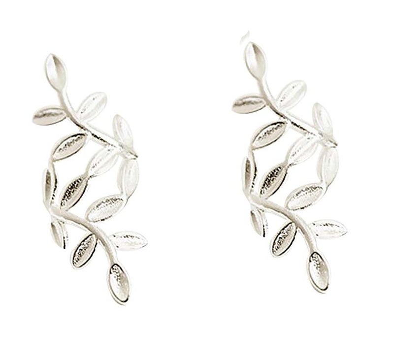 Amkaka S925 Sterling Silver Leaf Non Piercing Ear Clip Cuff Wrap Earrings(1 Pairs) - Image 1